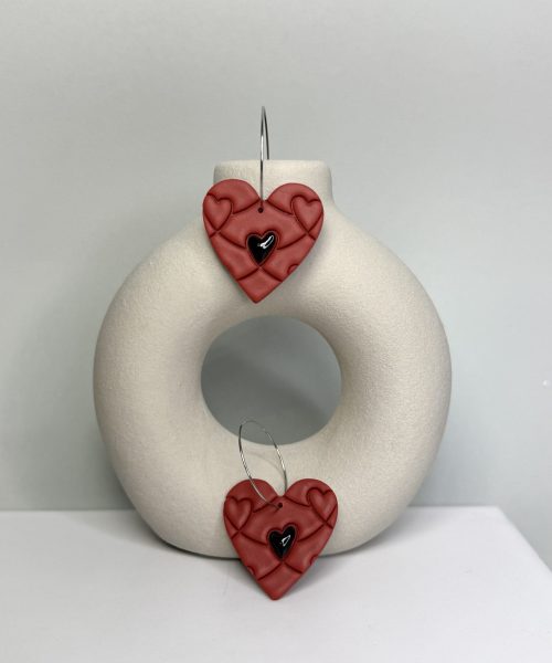 Rote Herz Ohrringe Polymerton